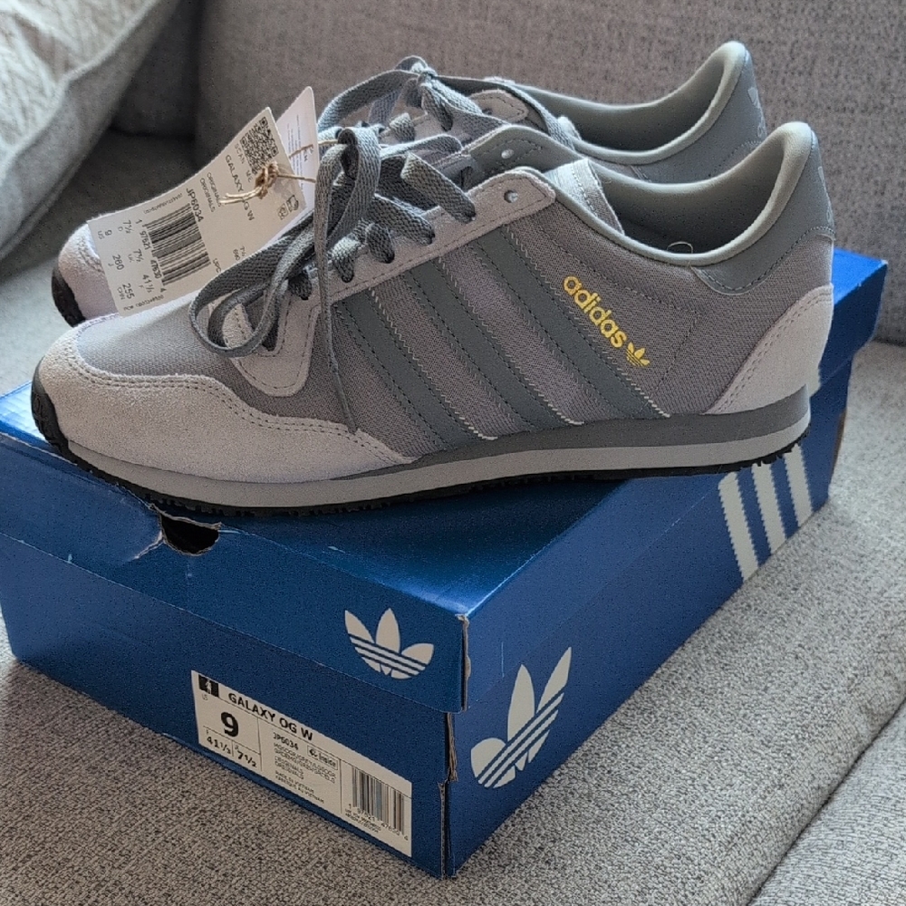 adidas Women's Gray Galaxy OG Sneakers with Gold Detail